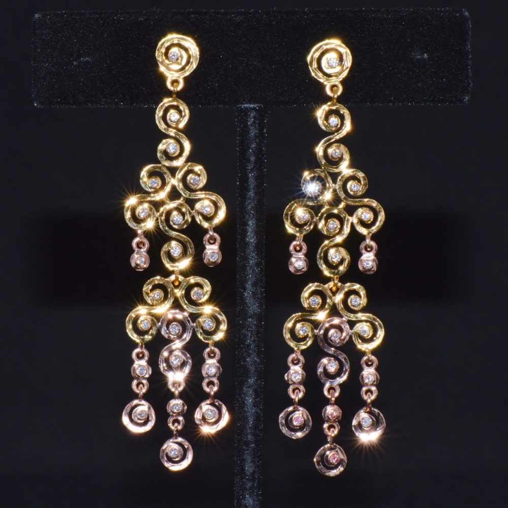CERTIFIED NATURAL 1.55CTS VS F DIAMOND 18K SOLID GOLD CHANDELIER EARRINGS